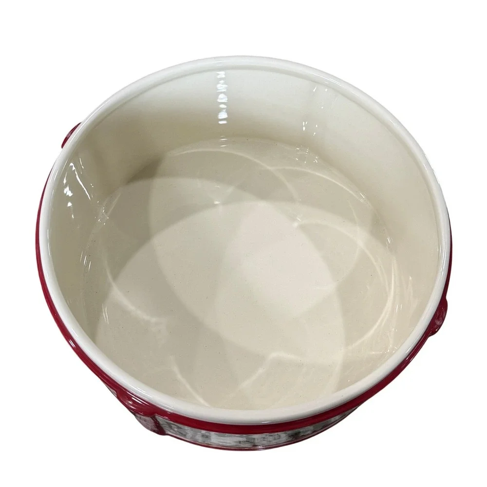 Williams Sonoma Christmas Carols Ceramic Lidded Drum Bowl Container Red Bow 2011